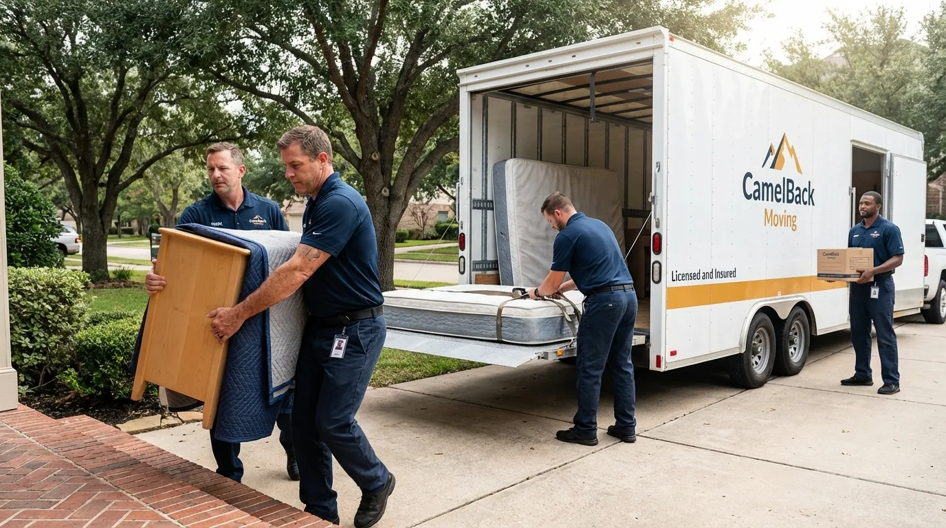Crew loading residential truck for cross-state move from Kingston, RI